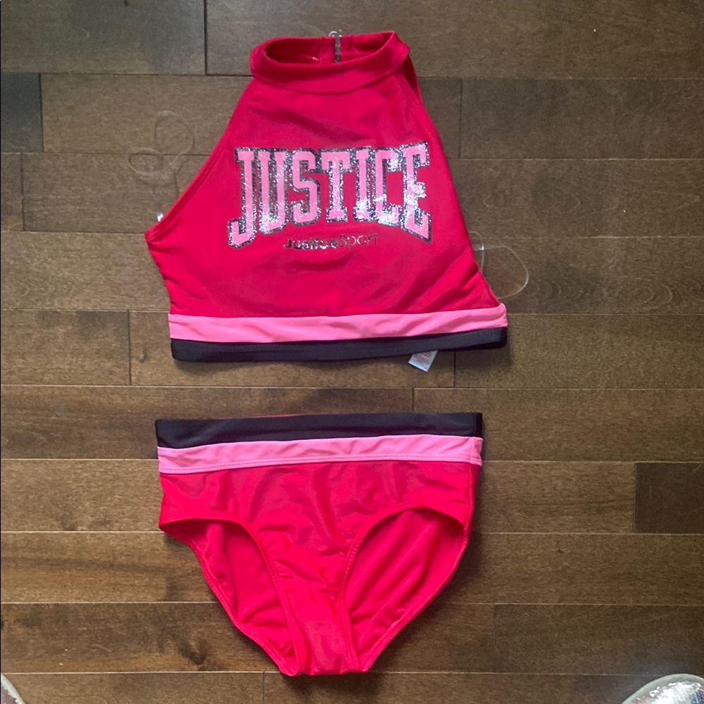 Justice Red and Pink Two-Piece Swimsuit